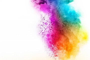 High-Speed Capture of Vibrant Powder Explosions on White Background