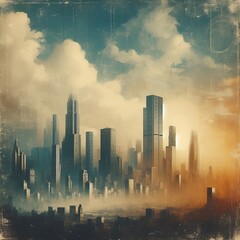 sunset over city