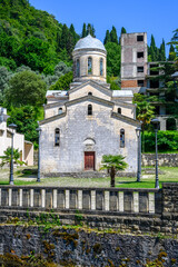 Saint Simon the Canaanite Church in the sun day, New Athos, Abkhazia.