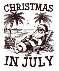 Christmas In July funny santa relaxing Summer Beach  T-Shirt, naughty, july beach summer t-shirt, summer christmas shirt,  summer beach party cruise birthday, Santa summer shirt,  xmas christmas, cool