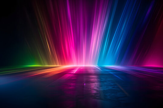 colorful neon rainbow aurora borealis or laser light leaks texture on black background