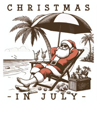 Christmas In July funny santa relaxing Summer Beach  T-Shirt, naughty, july beach summer t-shirt, summer christmas shirt,  summer beach party cruise birthday, Santa summer shirt,  xmas christmas, cool