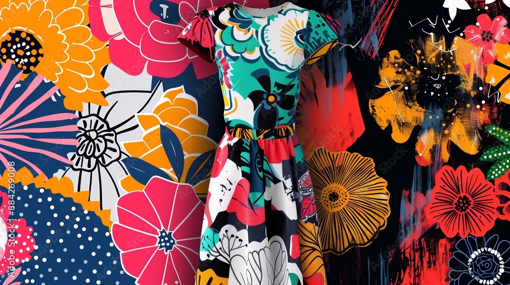 Poster contemporary fashion patterns are bold and vibrant, making striking statements and adding dynamic to