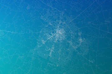 Map of the streets of Lexington (Kentucky, USA) made with white lines on greenish blue gradient background. 3d render, illustration
