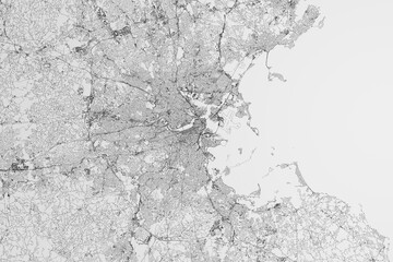 Fototapeta premium Map of the streets of Boston (Massachusetts, USA) on white background. 3d render, illustration