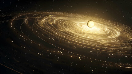 Obraz premium An infographic showing the orbit of a solar planet within a binary star system, with detailed paths and distances 