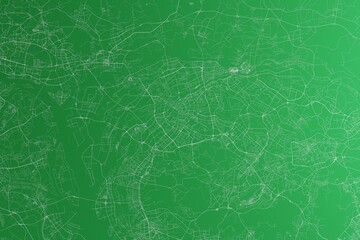 Map of the streets of Dongguan (China) made with white lines on green paper. Rough background. 3d render, illustration