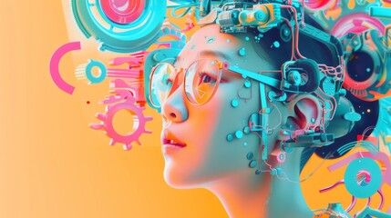 Colorful 3D Illustration of Creativity and AI Interaction