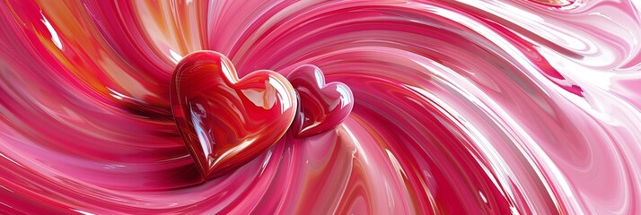 A colorful, swirling painting featuring pink hearts and flowing patterns, perfect for romantic themes.