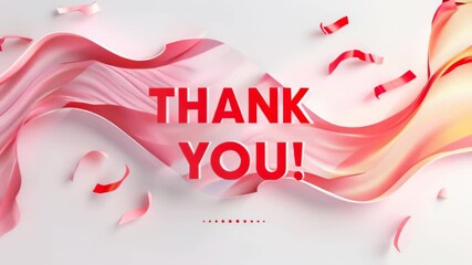  Thank you animated poster with red text on white background, featuring wavy golden lines. gratitude in business, event invitations and personal thank you notes
