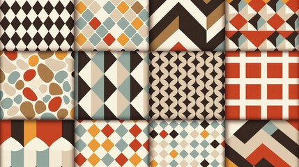 Obraz premium Retro design with vintage patterns, nostalgic style and charming concept, an organized layout with distinctive motifs, flat design illustration