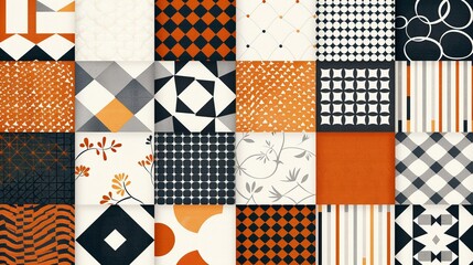 Fototapeta premium Retro design with vintage patterns, nostalgic style and charming concept, an organized layout with distinctive motifs, flat design illustration
