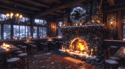 Cozy Pub Fireplace Scene