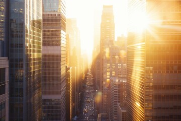 Obraz premium Morning view of a bustling city awakening