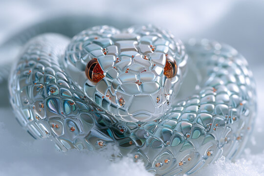 A snake made of precious metals and stones. Jewelry snake. Symbol of 2025