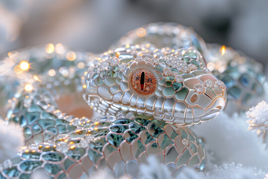 A snake made of precious metals and stones. Jewelry snake. Symbol of 2025
