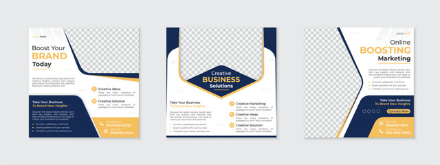 Business ad social media post design bundle, creative set of digital marketing agency square web banner promotion, corporate live webinar event invitation template, editable vector layout