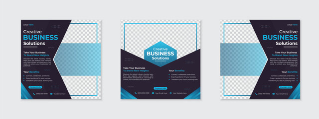 Blue modern set of corporate business social media post design for digital marketing agency, editable online vector template for agency ads promotion, new minimal square web banner bundle