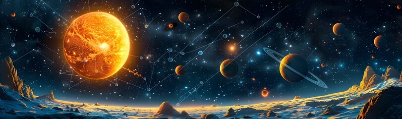  Futuristic solar planet with a network of interstellar communication arrays, enabling instant contact with distant star systems 