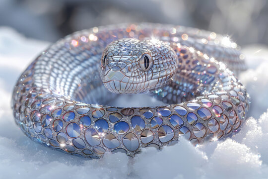 A snake made of precious metals and stones. Jewelry snake. Symbol of 2025