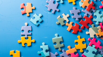 Puzzle Pieces with Copy Space on Blue