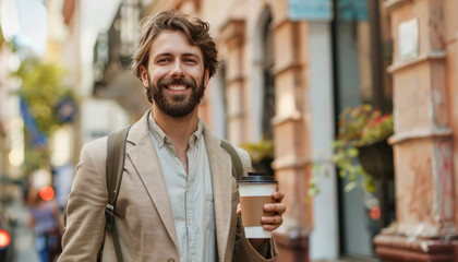Obraz premium Thoughtful businessman immersed in thought while sipping coffee outside