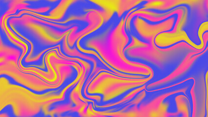 Abstract cheerful, childish, sweet background in pink yellow and blue color. Chaotic movements of a bright digital rainbow, liquid multi-colored texture gradient. The mixed paint smoothly
