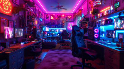 Gammer room among RGB light