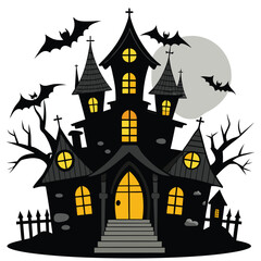 Halloween house with bats and moon
