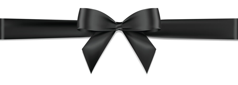 Black bow and ribbon realistic shiny satin horizontal vector for decorate your Invitation card, brochure ,greeting card ,book cover or website isolated on white background.