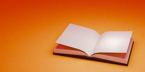 Book on orange background. 3d render.