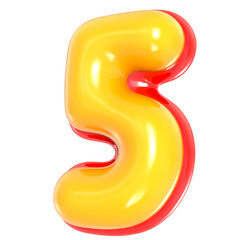 Number 5 3d render Red with Yellow color
