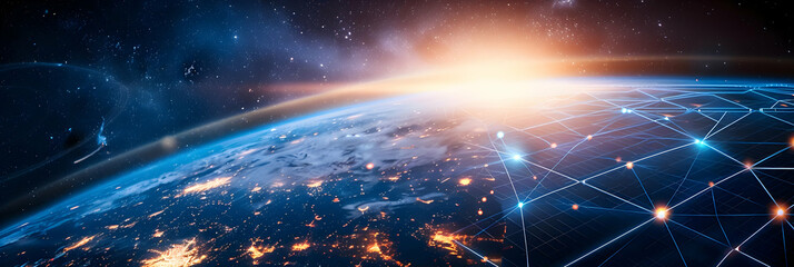 Obraz premium Futuristic solar planet with advanced energy systems harnessing power from the sun, featuring solar panels and energy beams 