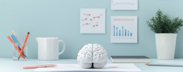 Research lab with brain models and emotional graphs, neurobiology, scientific study of emotions