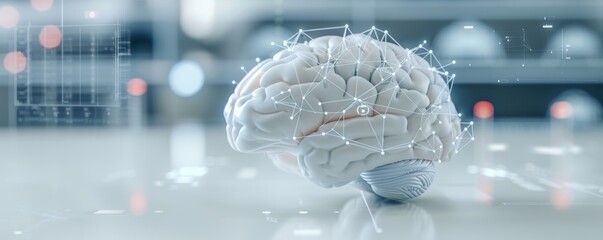 Research lab with brain models and emotional graphs, neurobiology, scientific study of emotions