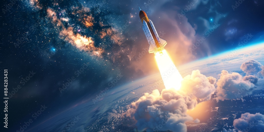 Aufkleber a rocket launching into space, representing the ambitious and forward-thinking nature of groundbreak
