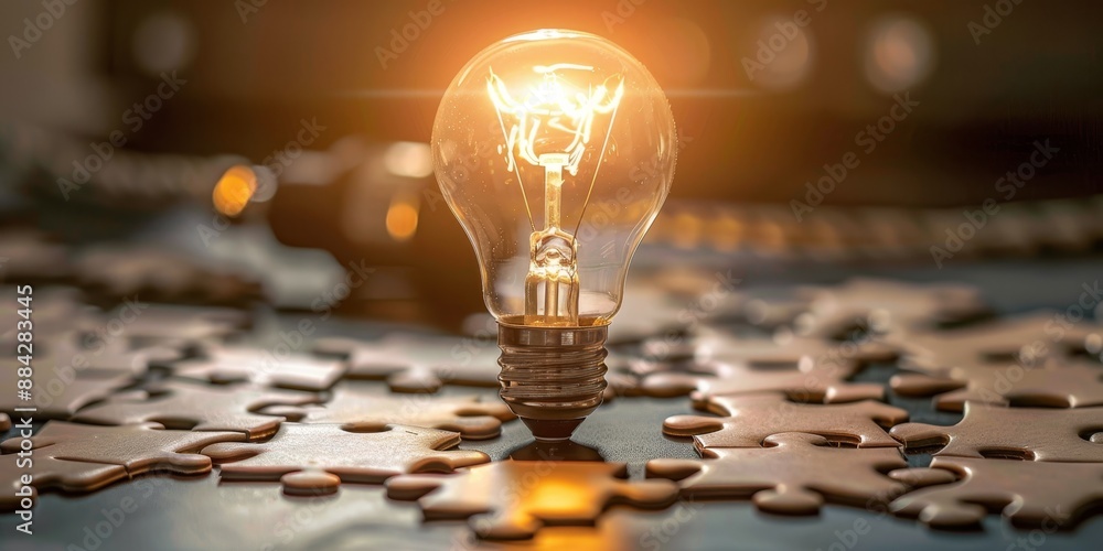 Aufkleber a jigsaw puzzle coming together to form a light bulb, symbolizing the collaborative effort in piecin
