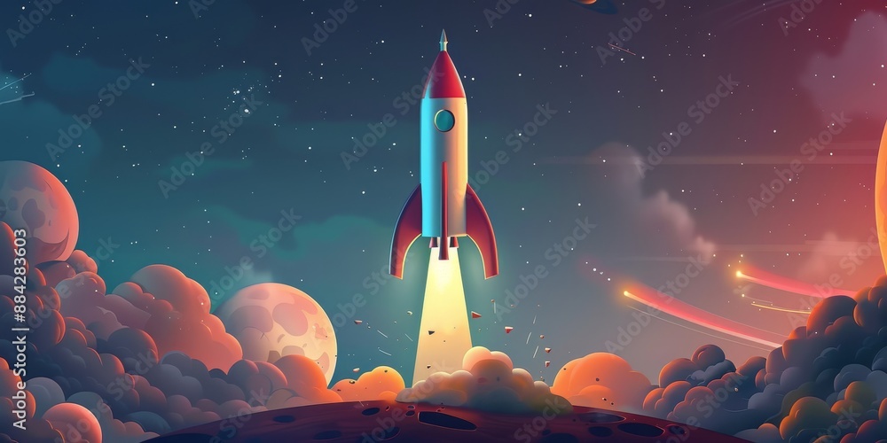 Poster A rocket launching into space, representing the ambitious and forward-thinking nature of groundbreaking ideas