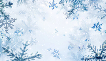 A background of light blue with snowflakes falling in the center, creating an atmosphere suitable for Christmas and New Year events.