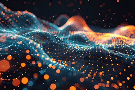 A dynamic 3D scatter plot with animated data points, highlighting trends and patterns in the data