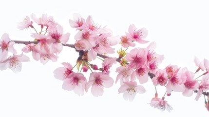 Isolated Sakura tree branch with stunning pink cherry blossoms, set against a clean white background.