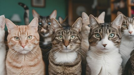 The image features a group cute cat