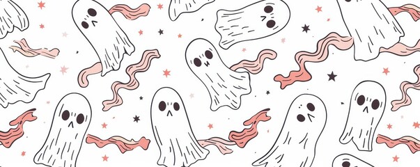 Obraz premium A Halloween pattern of ghosts with their mouths open.
