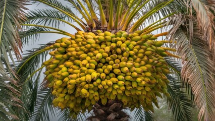 A large bunch of bananas hanging from a tree in the rain, AI