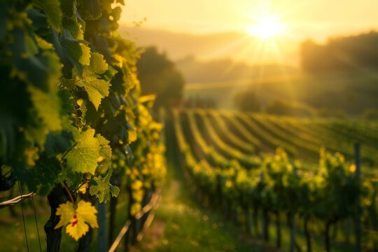 Sunrise over a vineyard