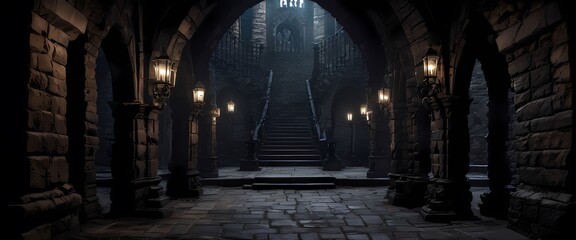 Gothic castle dungeon, dark and creepy background, hyper detail. Generative AI, Generative, AI
