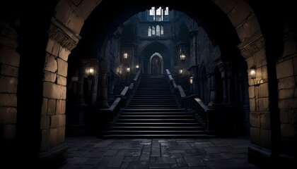 Obraz premium Gothic castle dungeon, dark and creepy background, hyper detail. Generative AI, Generative, AI