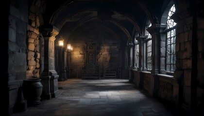 Fototapeta premium Gothic castle dungeon, dark and creepy background, hyper detail. Generative AI, Generative, AI