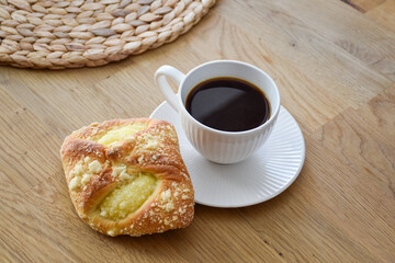 Coffee and sweet cake with pudding