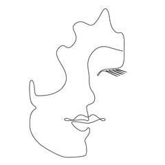 Beautyfull girl face. Attractive young woman portrait female beauty concept. Continuous one line drawing. Black and white vector illustration